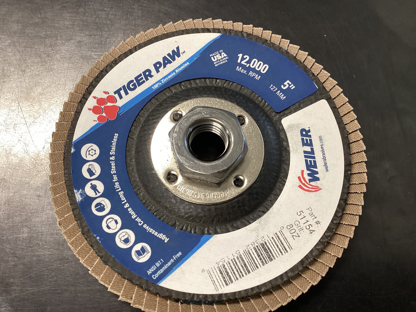 Weiler 5” 12,000 RPM 80grit