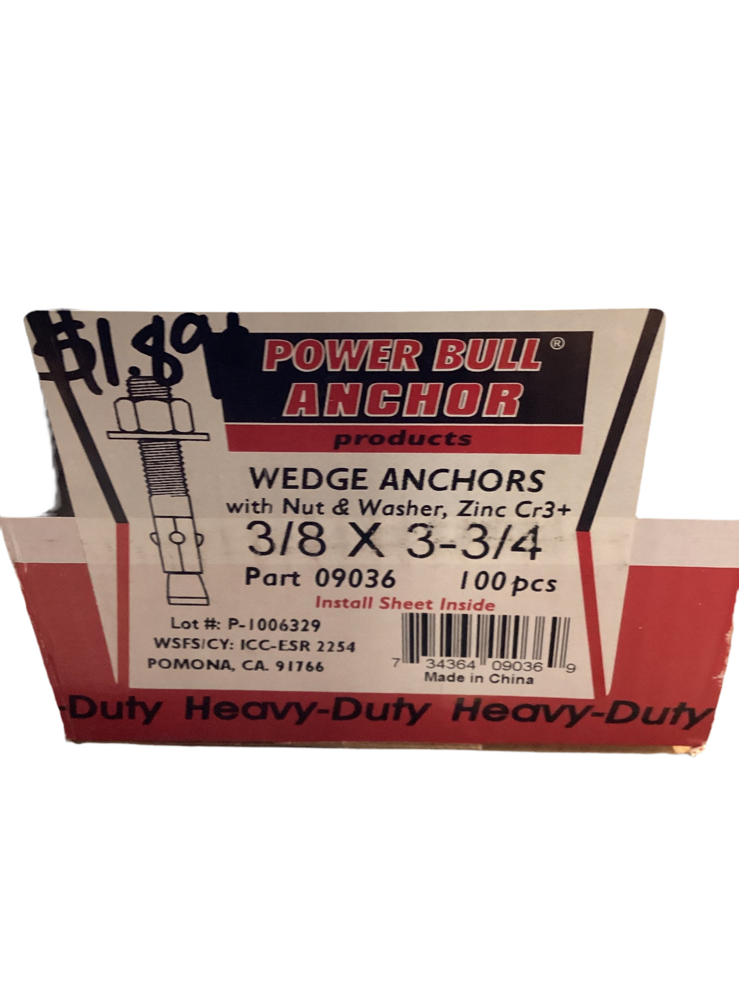 Wedge Anchor 3/8x3-3/4