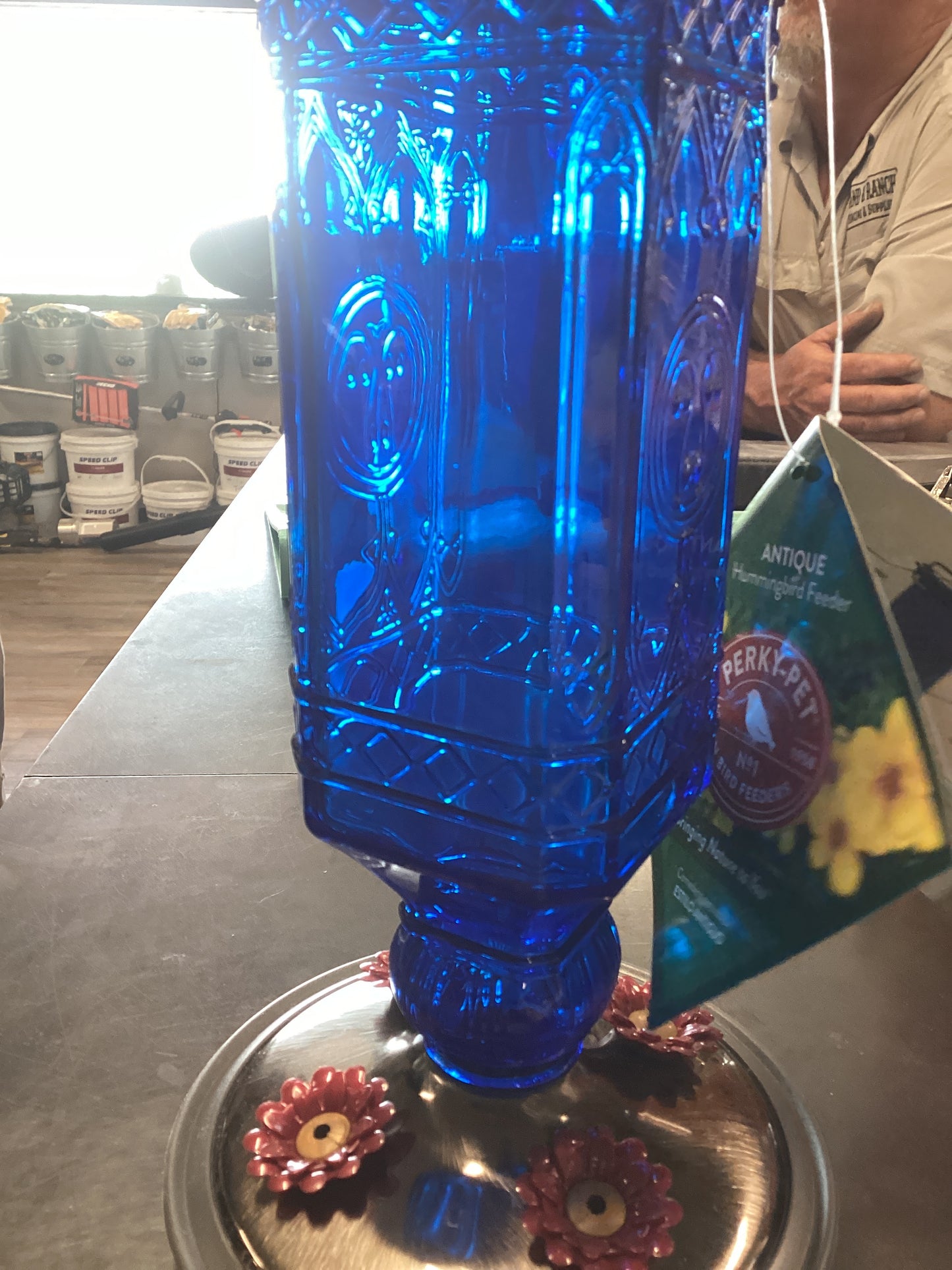 Blue Hummingbird Feeder