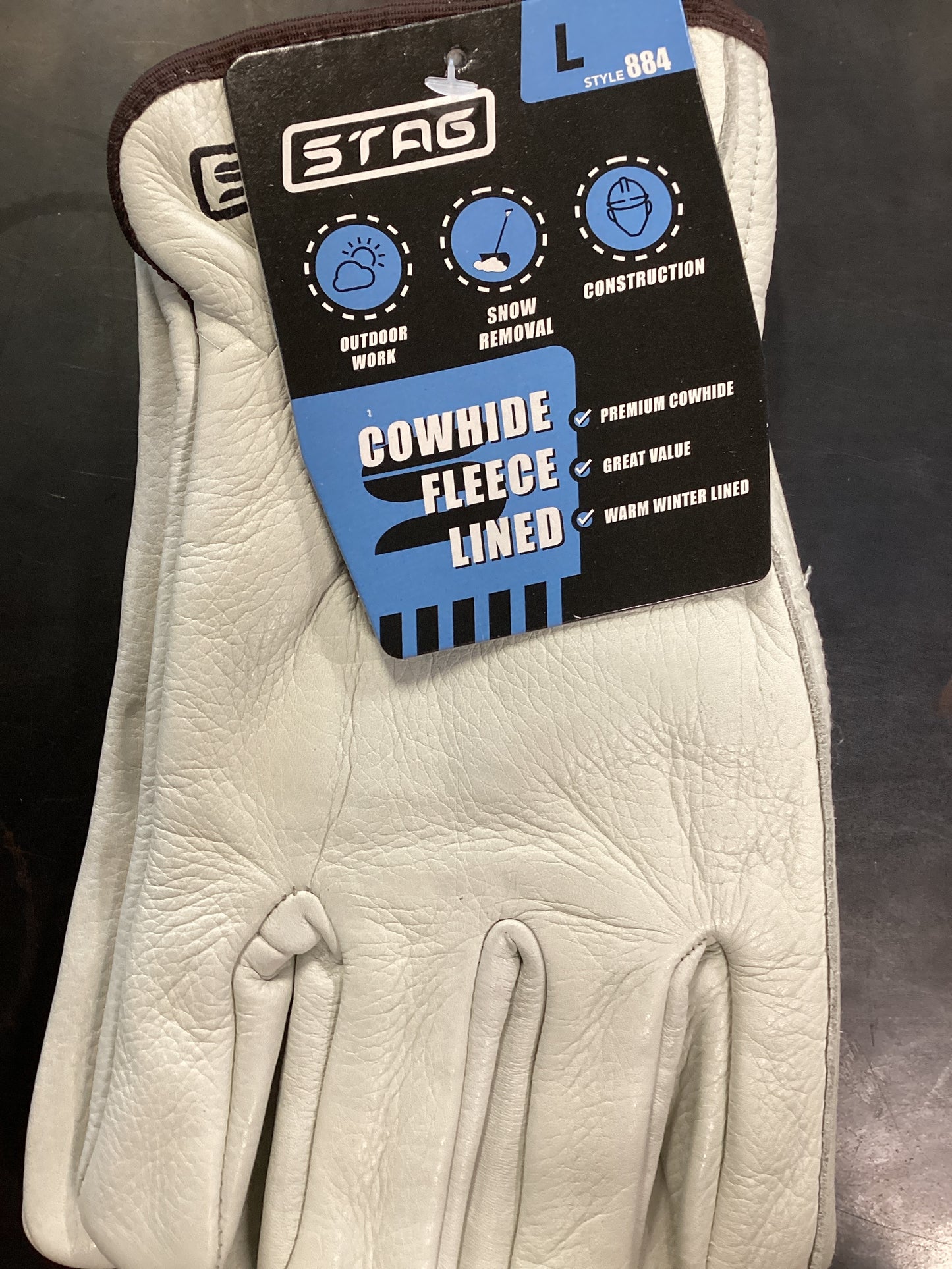 Cowhide Fleece Lined Glove L