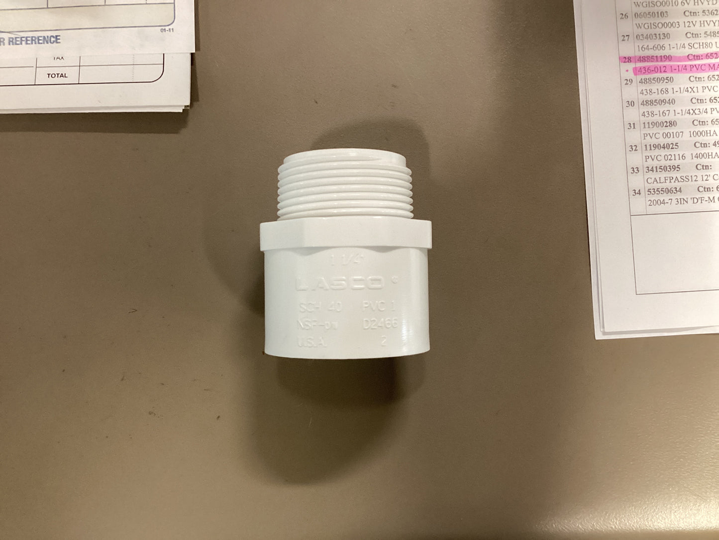1 1/4” Male Adapter PVC