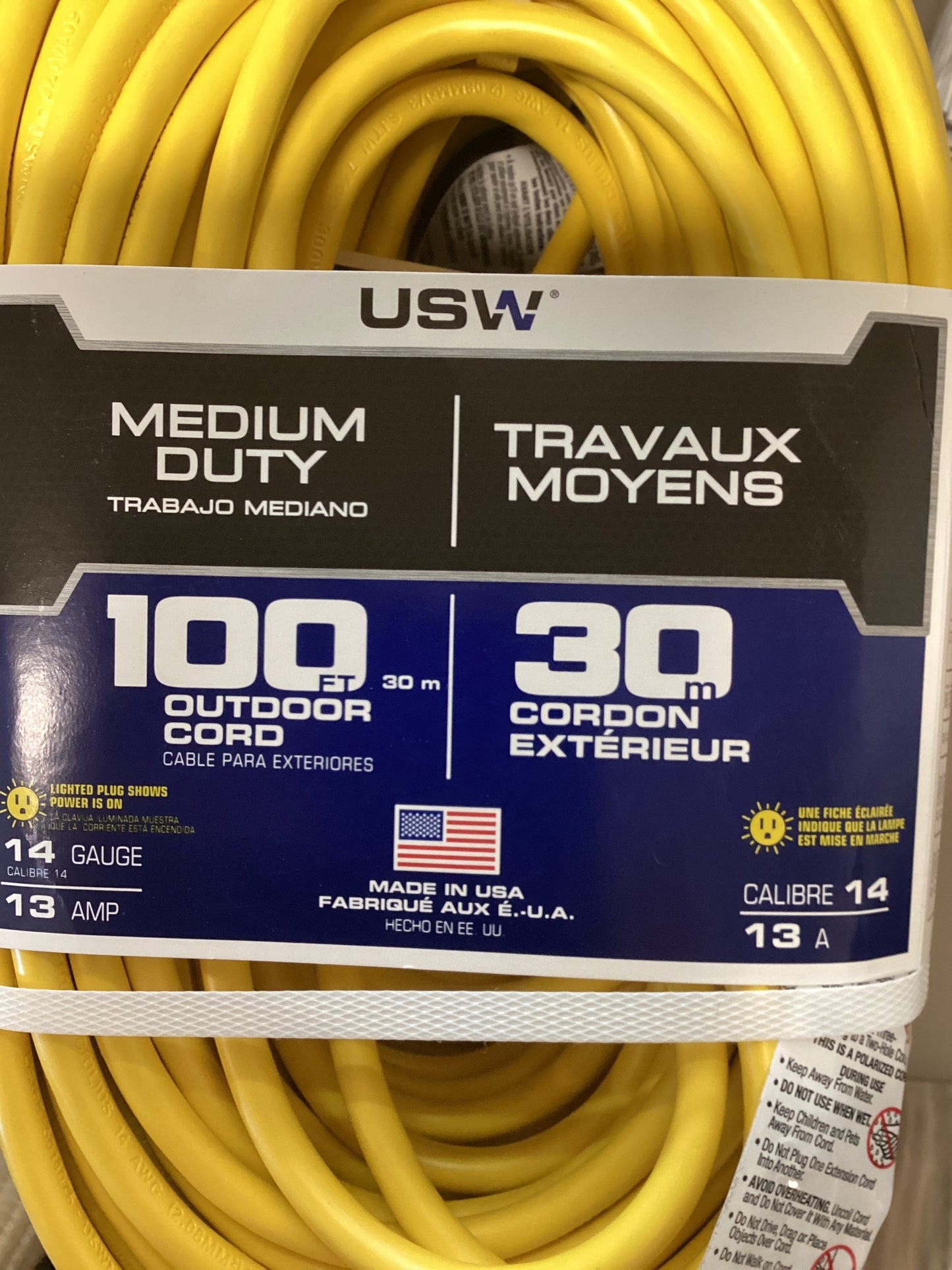 USW 100’ Ext Cord 14ga 13AMP