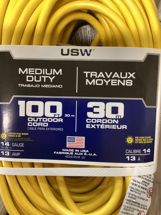 USW 100’ Ext Cord 14ga 13AMP
