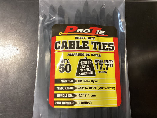 17” XHD Cable Ties Blk 50pk